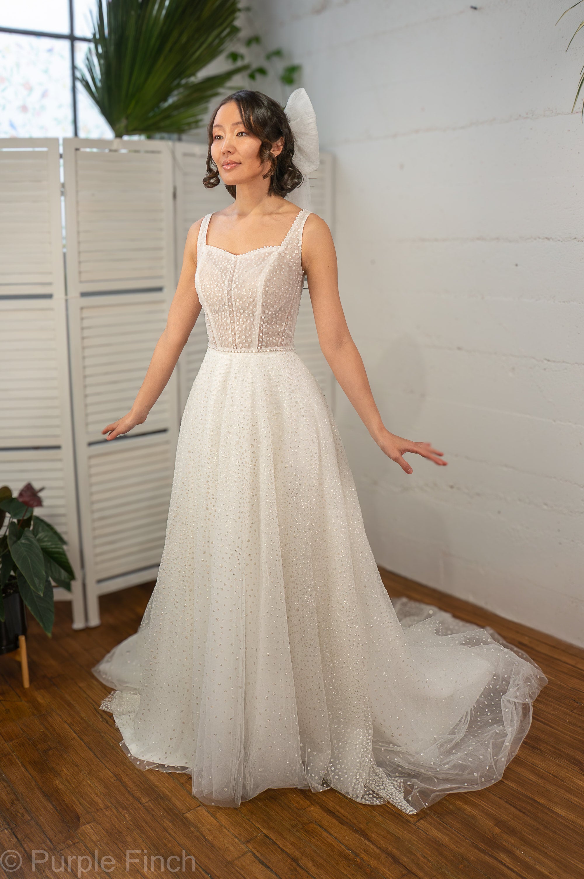knee length dresses for ladies Illusion Corset Designer 3D Flowers Boho A-Line Bridal Dress main image 1
