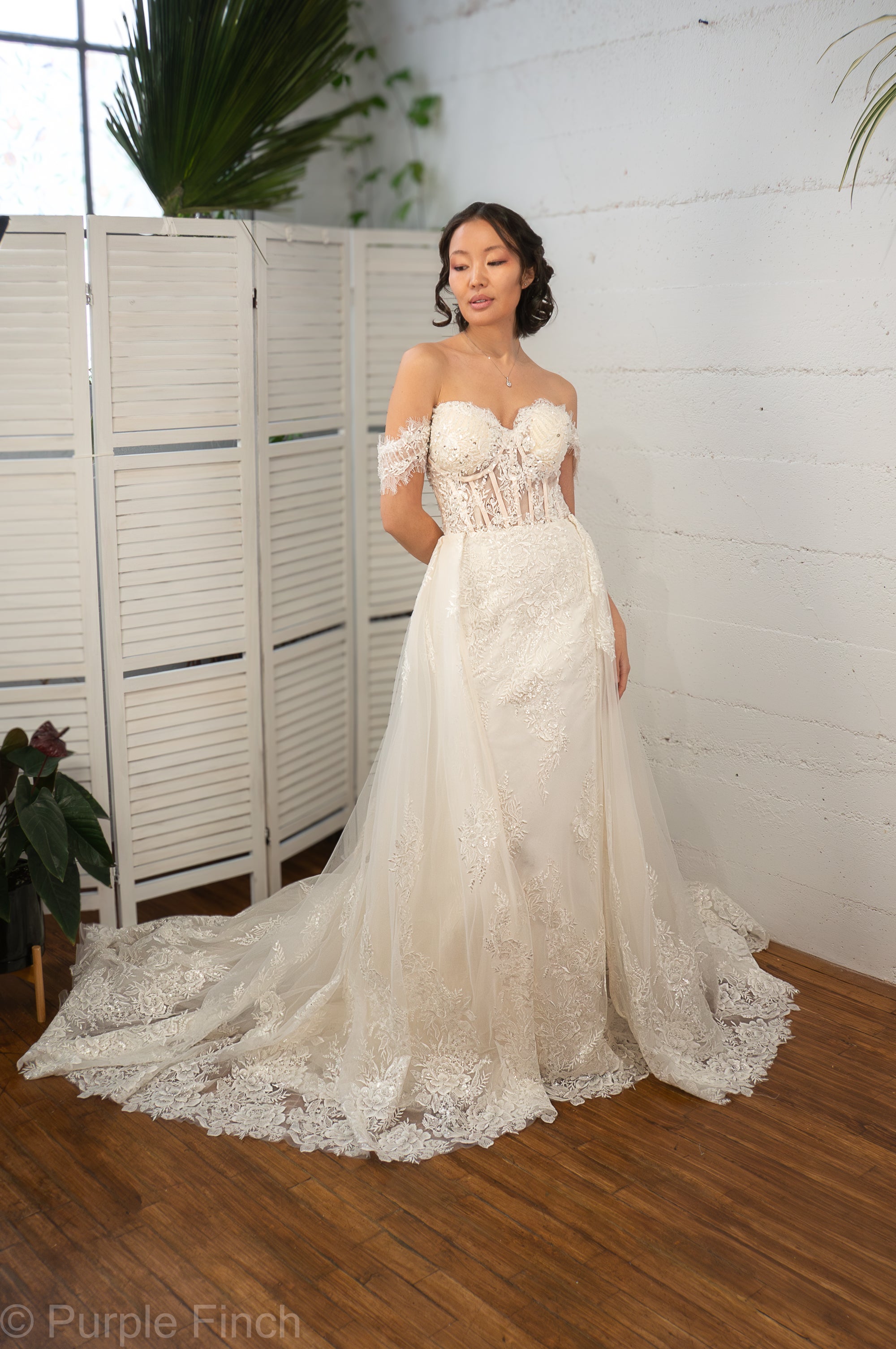 ivory and pink wedding dress Blush Lace Bridal with Detachable Overskirt | Sample & Custom Options rose gold pink wedding dress
